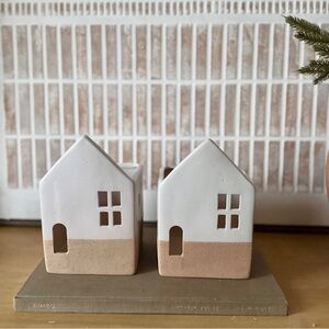 2 NWT Ceramic House Village Candle Holders Holiday Decor - Wondershop